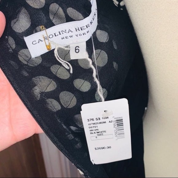 CAROLINA HERRERA Black & White/Ivory Polka Dot Silk Chiffon Dress Size 6 - Picture 8 of 8